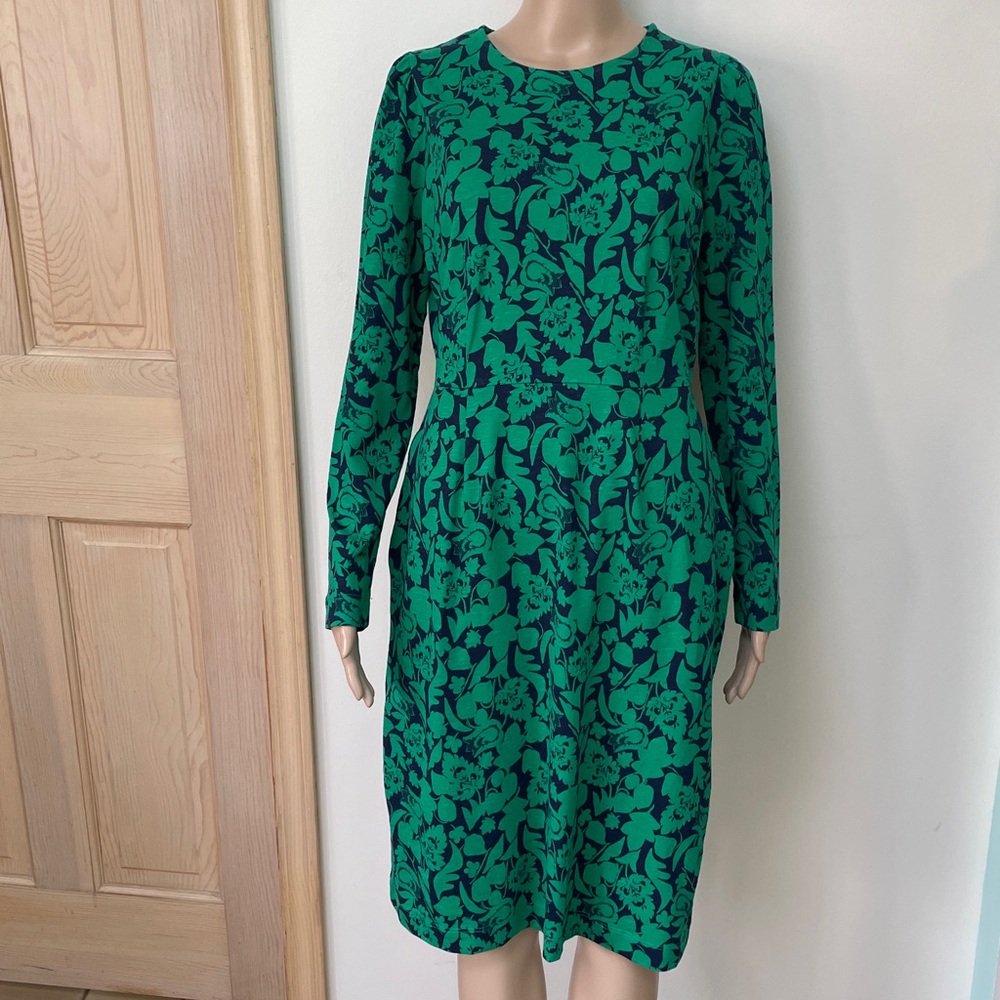 Boden 8 long dress Penelope Jersey Meadow Green Tulip Bloom Long Sleeve